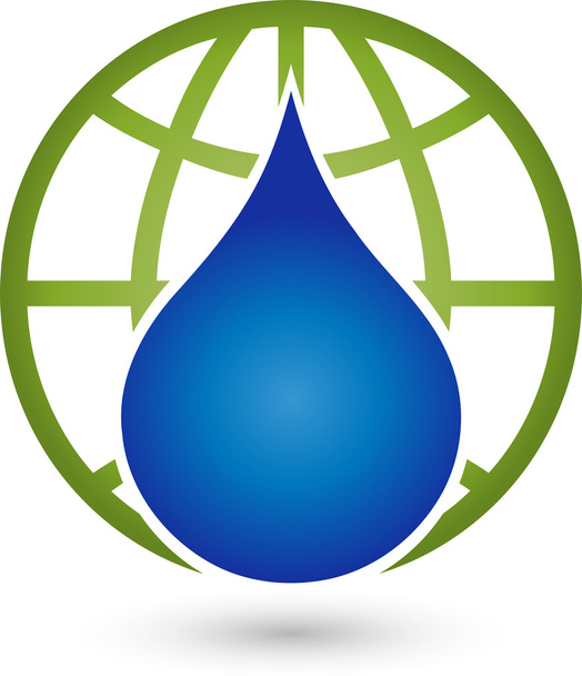Erde und Tropfen Logo, Wassertropfen, Weltkugel, Vektor - Vector, Image