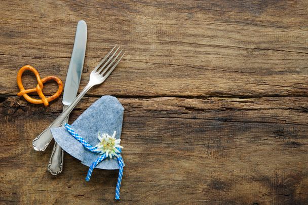 Bavarian cutlery on wooden board - 写真・画像