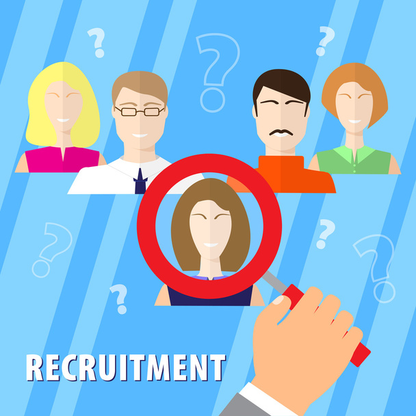 Human resources man woman personnel search selection. Selection of personnel. Recruiting agency, flat design. - Vector, Image