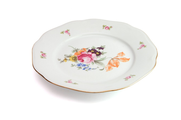 White dinner plate with flowers - Photo, Image