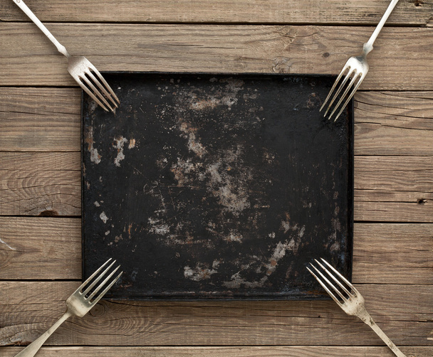 metal pan and vintage fork - Photo, Image