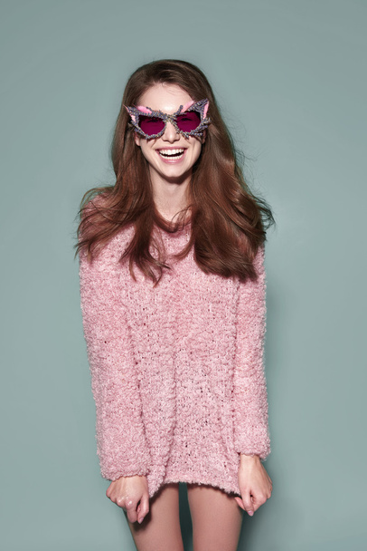 Fashion woman mask sunglasses design decorative portrait - Foto, afbeelding