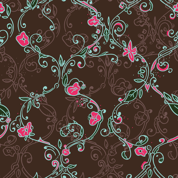 Hand drawn trellis floral seamless pattern - Вектор,изображение