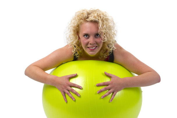 Beautiful young woman with gym ball - Fotoğraf, Görsel