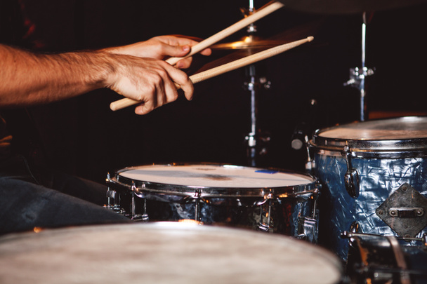 Close up of man playing drums - Photo, Image