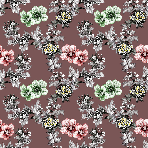 pattern with garden flowers  - Fotoğraf, Görsel