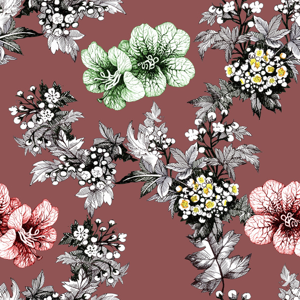 pattern with garden flowers  - Fotoğraf, Görsel