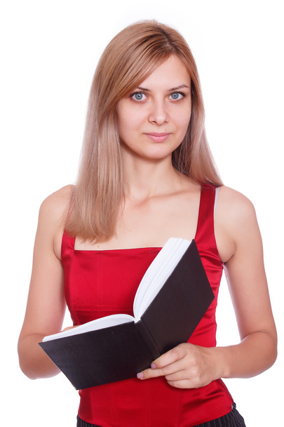  girl in red corset with book in her hands - Foto, Imagem