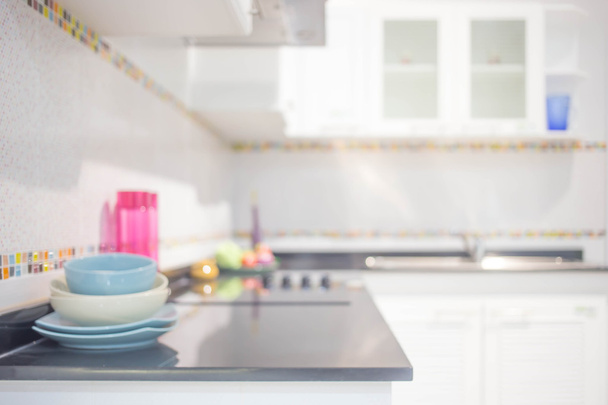 Blur image of modern Kitchen Room interior. Kitchen Room. - Foto, imagen