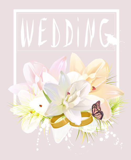 Wedding card with lily flowers - Vector, Image