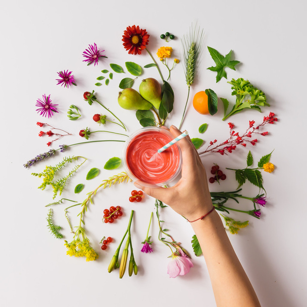 circle with homemade strawberry smoothie - Photo, Image