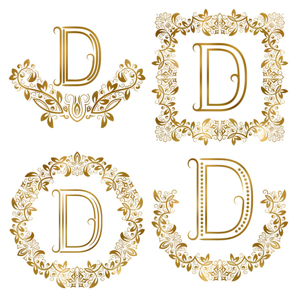 Golden D kirjain koriste monogrammit asetettu
. - Vektori, kuva