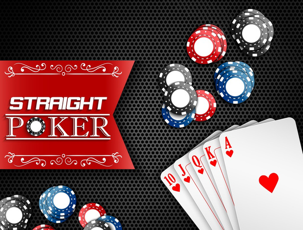 Royal flush with poker chips and labels on a black background - Vector, Image