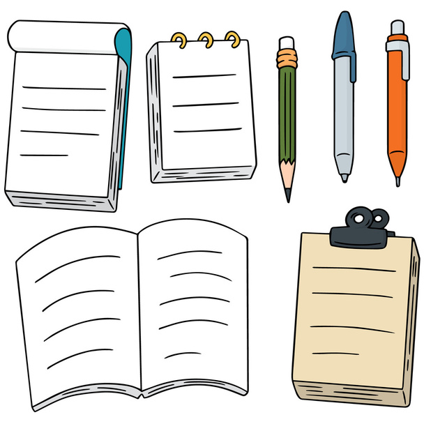 vector set of notebook, pen and pencil - Vector, Image