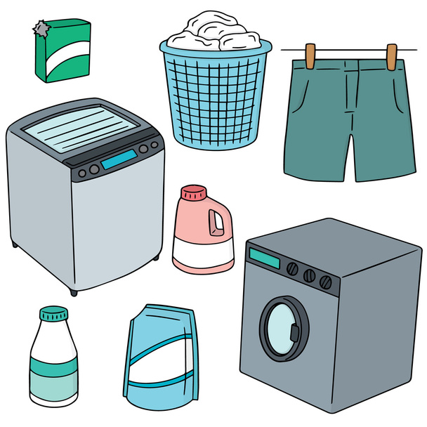 vektor gyűjteménye ruhák és a mosógép - Vektor, kép