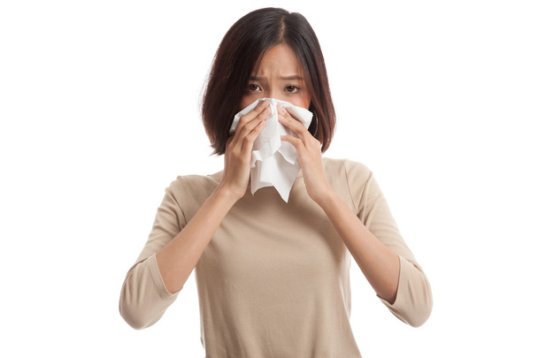 Young Asian woman got sick and flu - 写真・画像