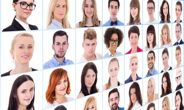 collage con muchos rostros de la gente de negocios sobre blanco - Foto, Imagen