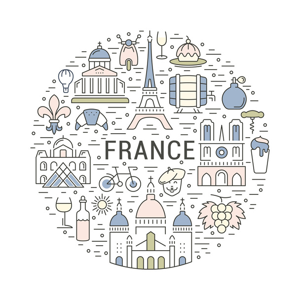 Vektorové rovné linie nápisu Paříže a Francie - Vektor, obrázek