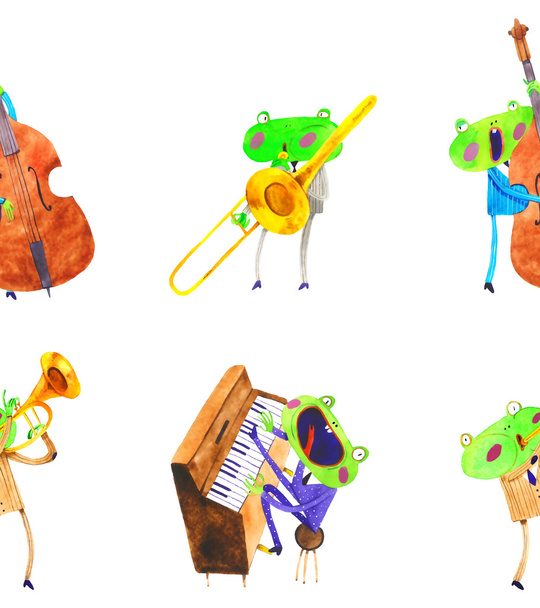 jazzová kapela akvarel žába - Fotografie, Obrázek