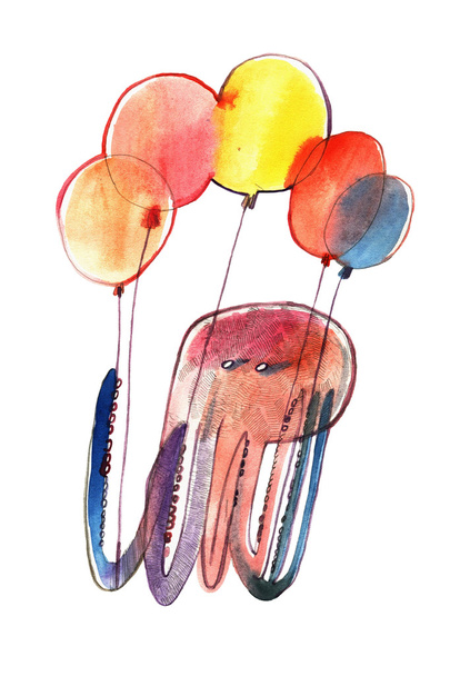 ilustrace akvarel chobotnice - Fotografie, Obrázek