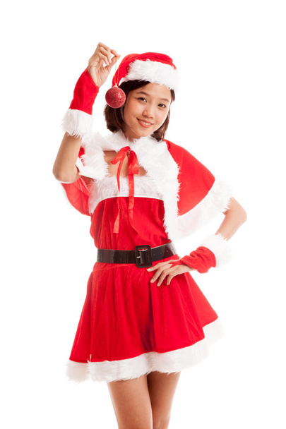 Asian Christmas Santa Claus girl   with bauble ball - 写真・画像