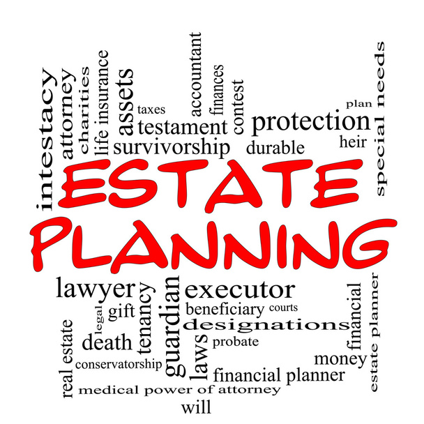 Estate Planning Word Cloud Concept in Red Caps - Foto, afbeelding