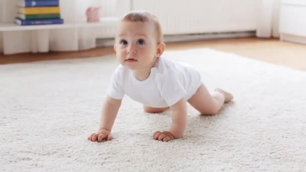 happy little baby crawling in living room at home 21 - Footage, Video