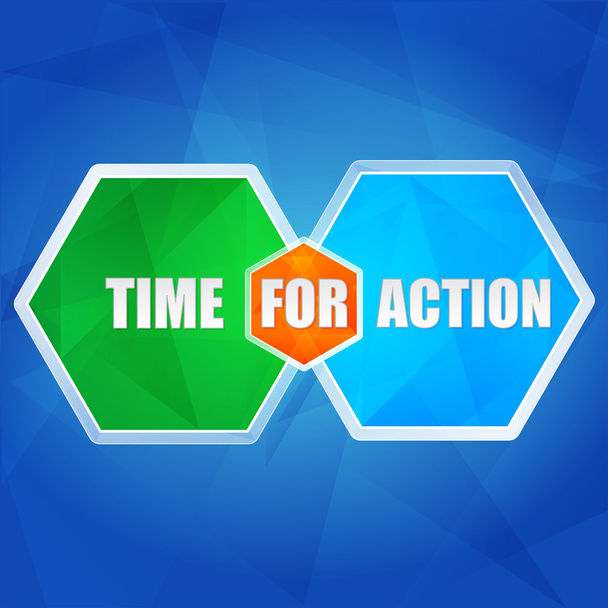 time for action in hexagons, flat design, vector - Vector, Image