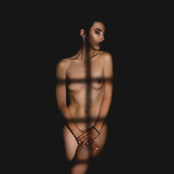 nude woman with shadows on body - Фото, изображение