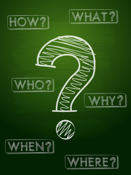 znak zapytania i słowa pytania nad zielonym tablica, wektor - Wektor, obraz