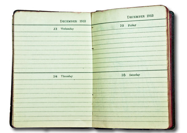 τον τρύγο του σημειωματάριο από το 1953 που απομονώνονται σε λευκό φόντο - Φωτογραφία, εικόνα