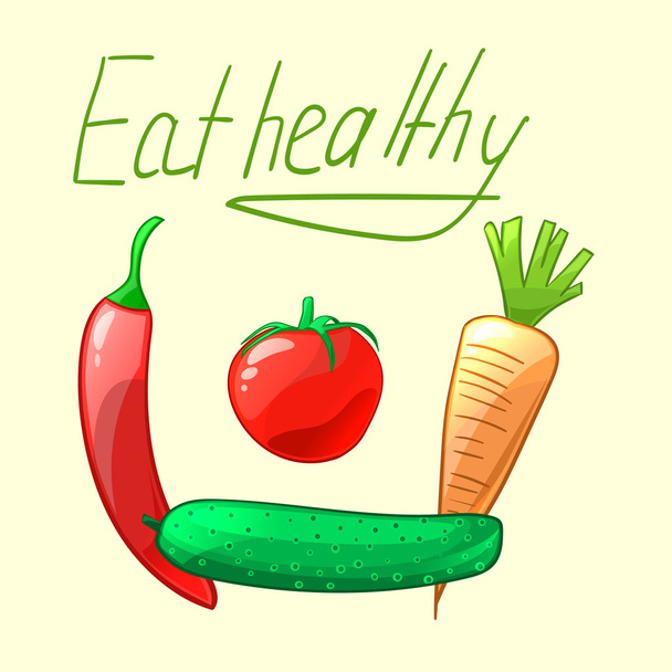 Jeść zdrowo. Dojrzałe i soczyste warzywa. Kreskówka styl wektor chory - Wektor, obraz