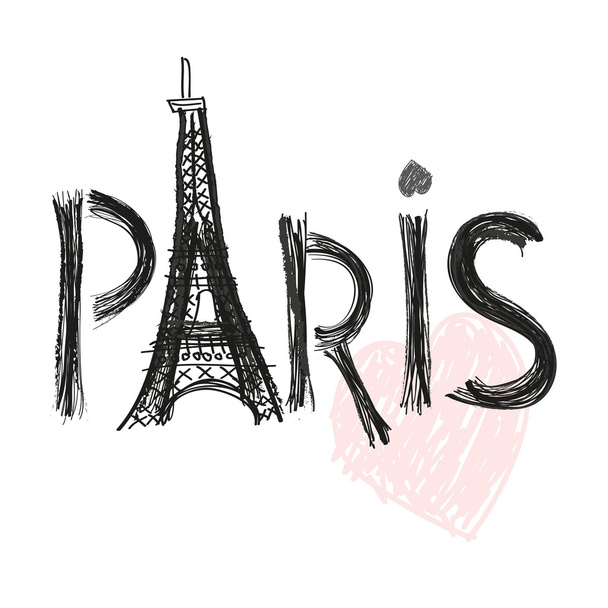 Eiffelova věž. Paris rukou nakreslený dopis s srdce vektorové ilustrace - Vektor, obrázek