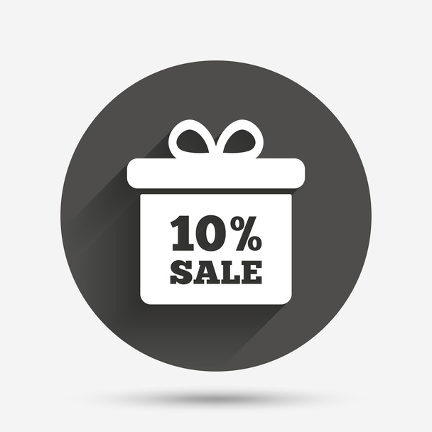 10 percent sale gift box tag sign icon. - Vector, Image