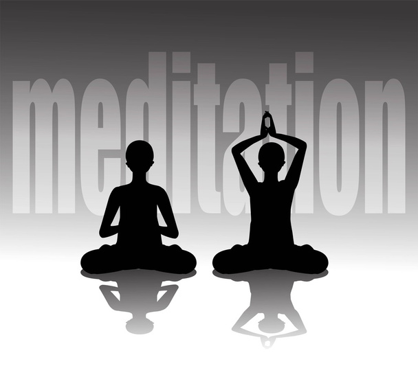 sziluettjét, jóga, a meditáció a Lotus jelentenek - Vektor, kép
