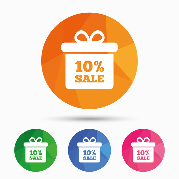 10 percent sale gift box tag sign icon. - Vektor, obrázek