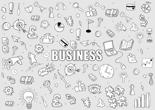 Business Doodles Objekte Hintergrund, Zeichnung von Hand Vektor - Vektor, Bild