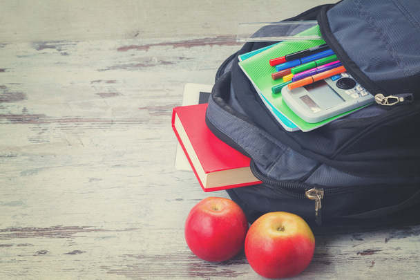 School backpack with supplies - Фото, изображение