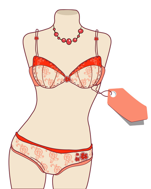 Sexy vintage lingerie with label on mannequin - Vector, Image