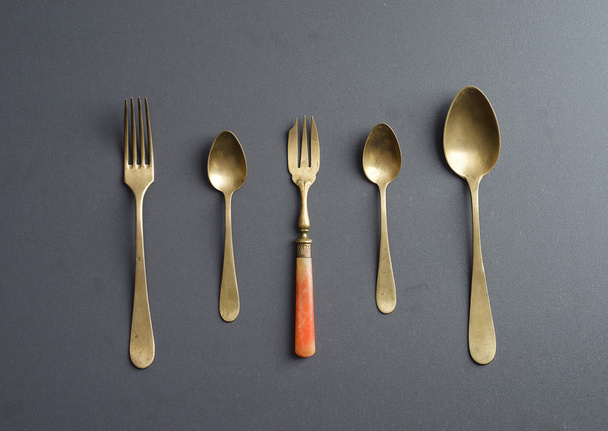 Vintage altın çatal bıçak takımı topluluğu - Fotoğraf, Görsel