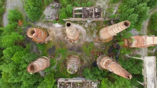 Ruins of old factory with high chimney - Footage, Video