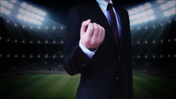 Businessman open palm,Soccer ball icon, football animation. - Footage, Video
