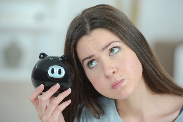 Lady with piggy bank - Foto, imagen