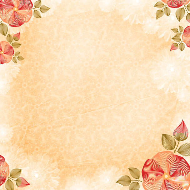 Wrinkled wall-paper, with flower corners, orange - Φωτογραφία, εικόνα