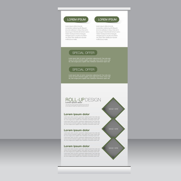 Roll up banner stand template. Abstract background for design,  business, education, advertisement.  Green color. Vector  illustration. - Вектор, зображення
