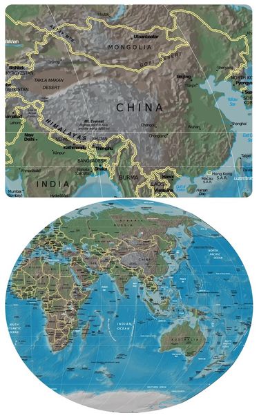 Mapa Chiny i Azja Oceania - Wektor, obraz
