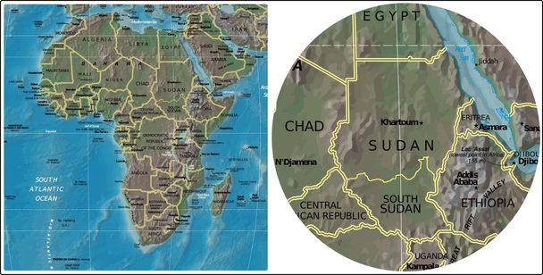 sudan südsudan und afrika karten - Vektor, Bild