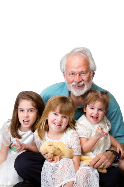 Avô Três netas
 - Foto, Imagem