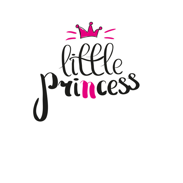 Little Princess lettering for girl t-shirt design. Crown typography, fashion textile, vector illustration - Vector, afbeelding