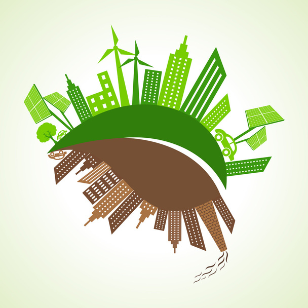 Eco and polluted city concept with leaf stock vector - Vector, Imagen